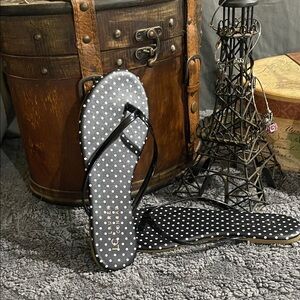 LC Lauren Conrad Black and White Polka Dot Flip Flop Sandals